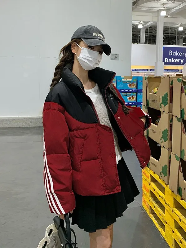 

Color Blo Stand Collar ort down Jaet Women's Faionable Warm Slimming Outerwear Casual Loose Fit White Du down