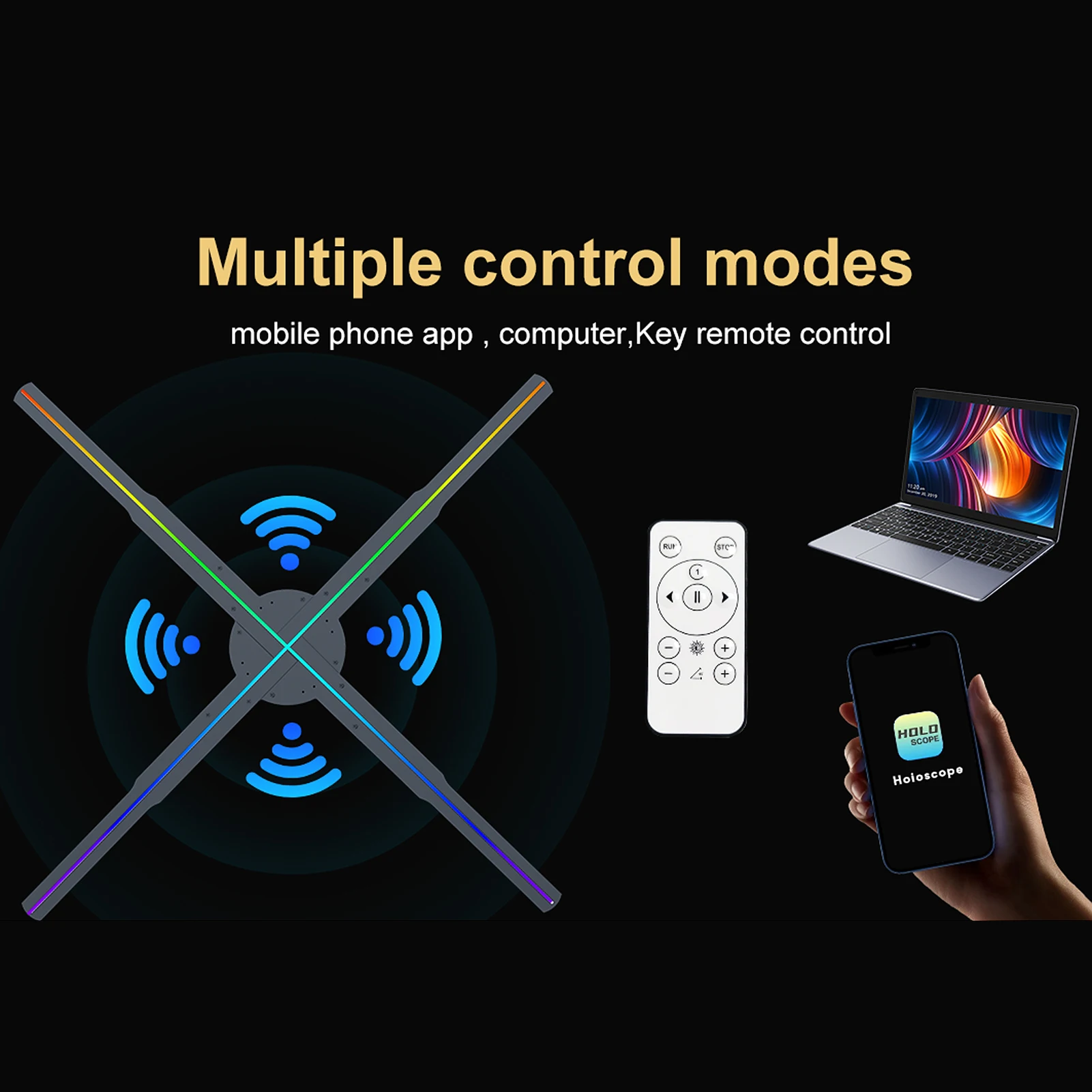 WiFi 3D Hologram Fan Multiple Control Methods 2000x224 3D Hologram Projector Custom Editing for Advertising for Store
