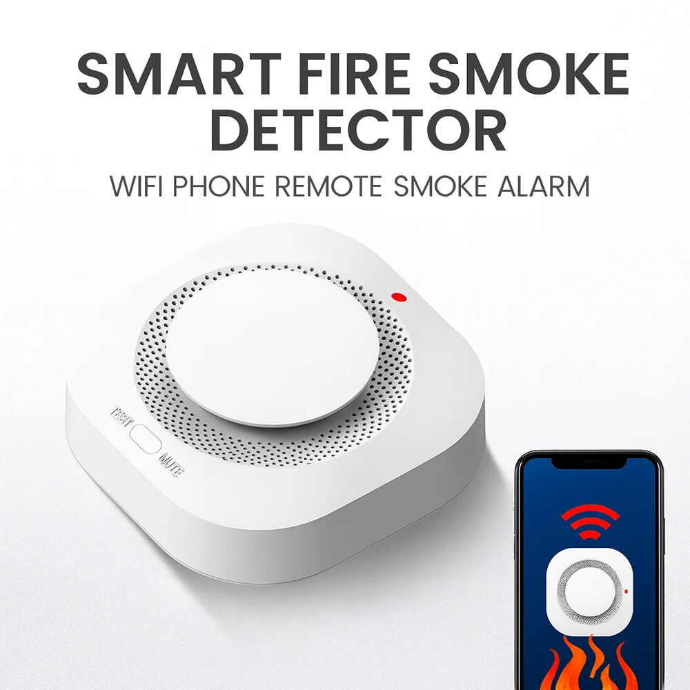 Detector de fumaça wi-fi inteligente, alarme de incêndio, alerta de telefone remoto, som alto de 90db, alta sensibilidade, sensor de segurança contra incêndio doméstico