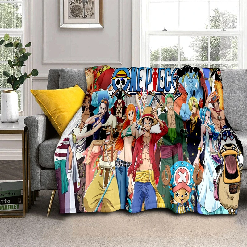 3D One P-Piece Cartoon Anime Flannel Blanket Soft Warm Throw Blanket for Bedroom Living Room Bed Camping Picnic Office Kids Gift