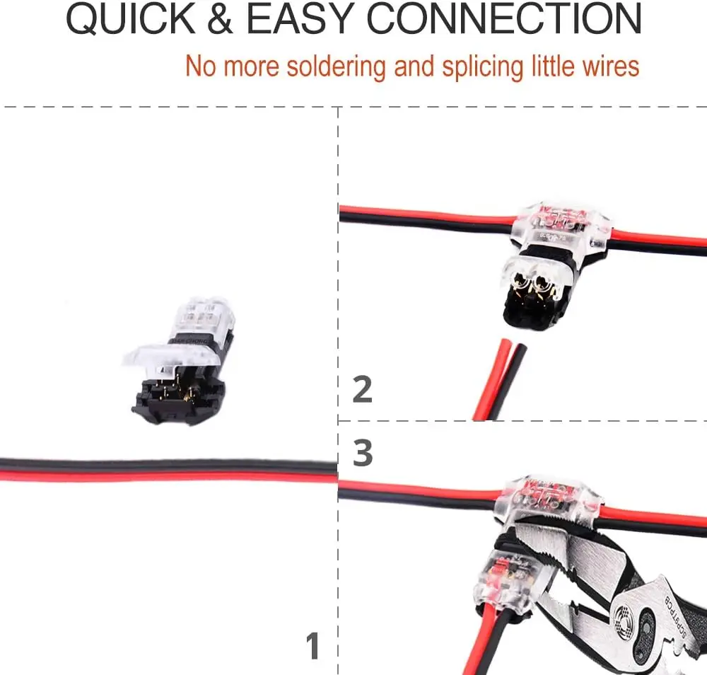 5/10/20pcs Low Voltage Wire Connectors No Stripping Wire Connectors 3 Way Wire Connectors T Type 2 Pins for AWG 24-18 Wires image 5