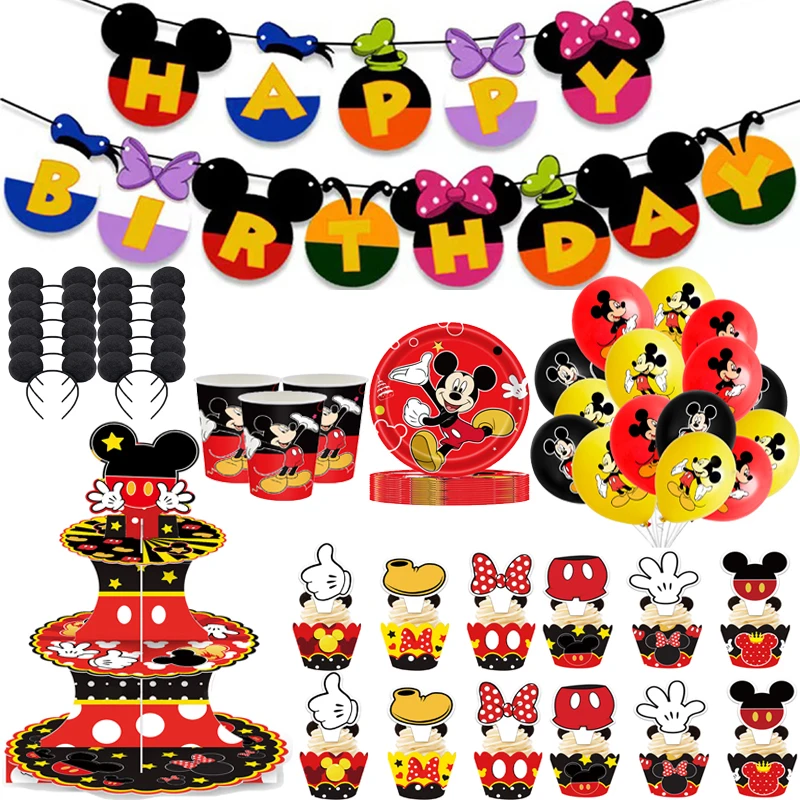 

Disney, новинка, Микки Маус, день рождения, искусственная детская модель, украшение для девочек, одноразовая посуда, Набор принадлежностей