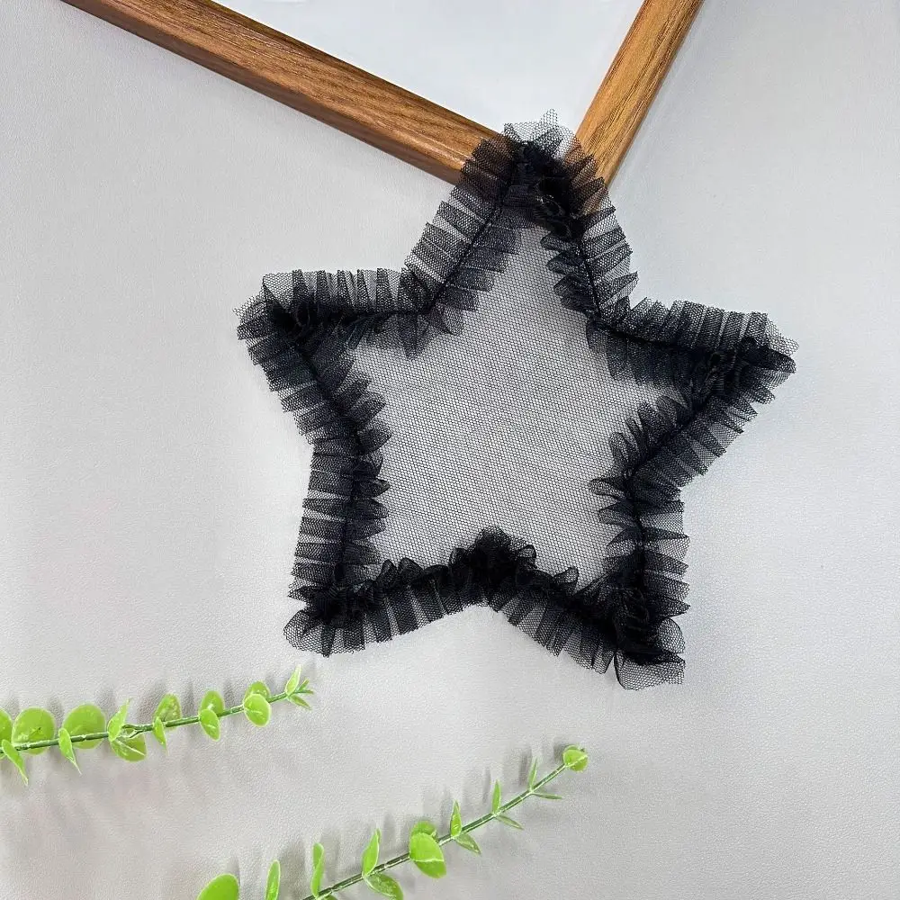 4PCS DIY Flounces Gauze Star Patch Chest Flower Handmade Clothing Patch 3D Black Clothes Appliques Sewing