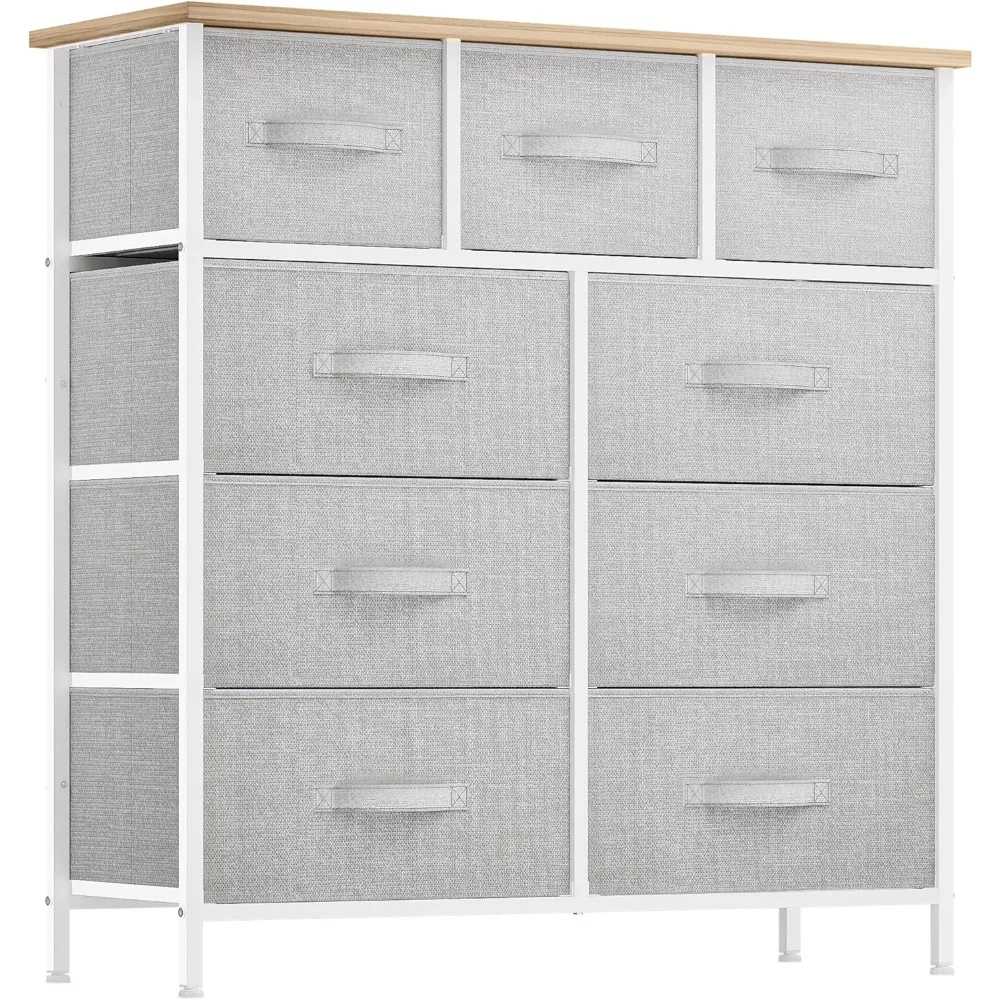 

Dresser with 9 Drawers, Fabric Storage Tower, Organizer Unit - Sturdy Steel Frame, Wooden Top & Easy Pull Fabric Bins