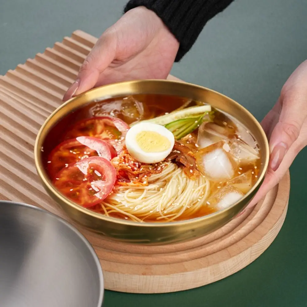 Thickened Stainless Steel Bowl High Footed Double Layer Salad Bowl Drop Resistant Heat-insulating Soup Bowl For Home Kitchen