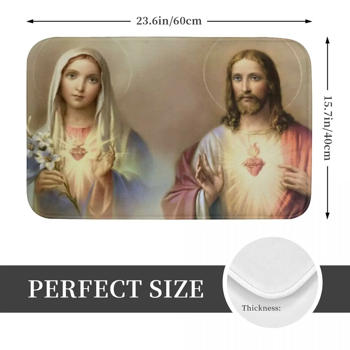 Sacred Heart Jesus Immaculate Mary Religious Poster Anti-slip Doormat Floor Mat Carpet Rug for Kitchen Home Balcony Footpad Mats