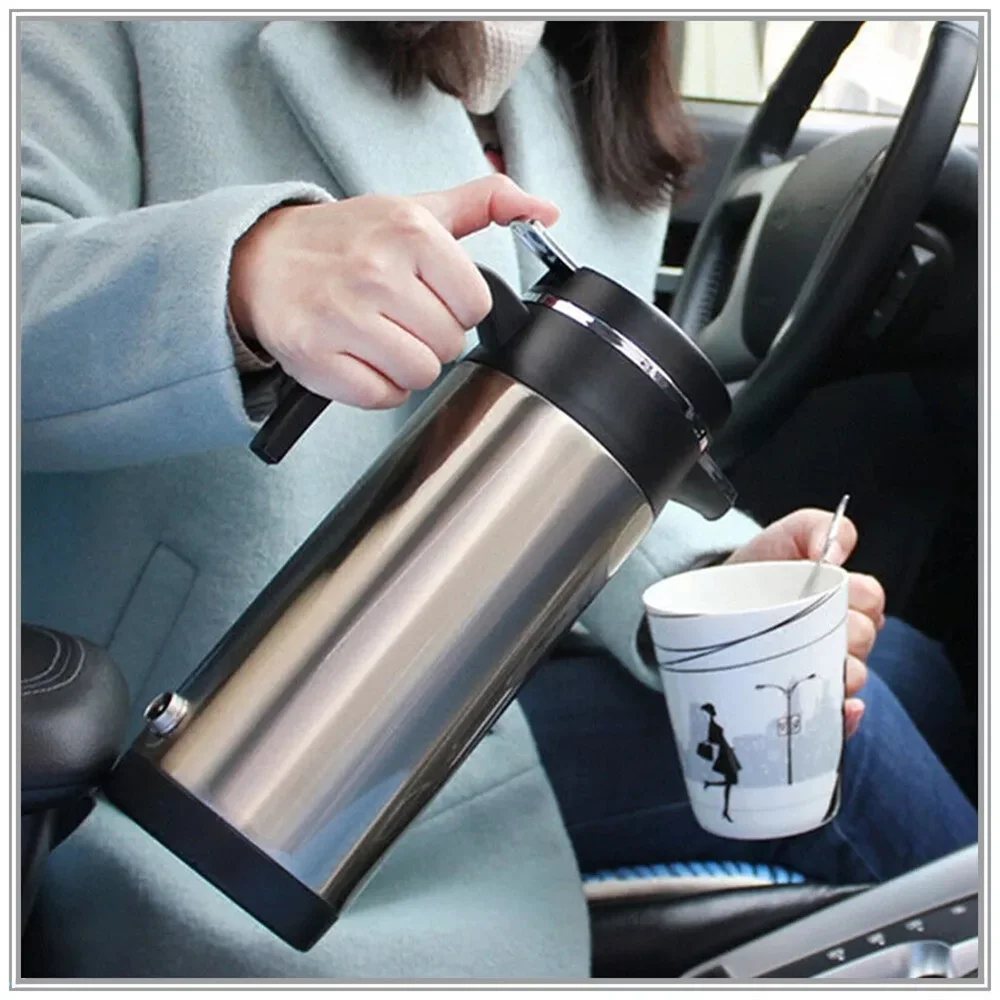 12V/24V 1200 ML Electric Heating Cup Kettle Stainless Steel Water Heater Bottle Auto Shut Off Fast Boiling Kettle for Travel Car