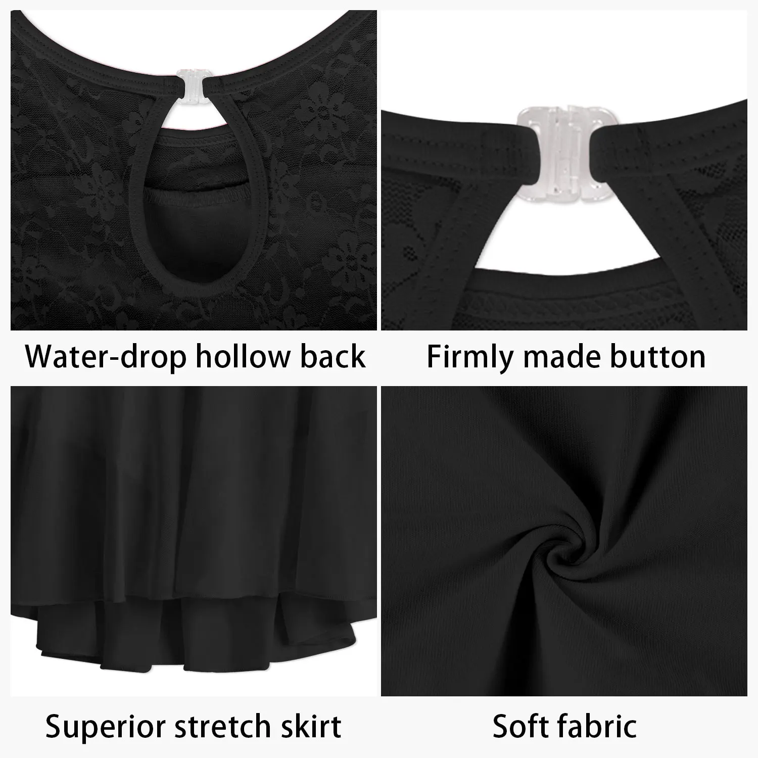 Women's Turtleneck Dance Leotard With Skirt Adult Lace Short Sleeve Ballet Dress