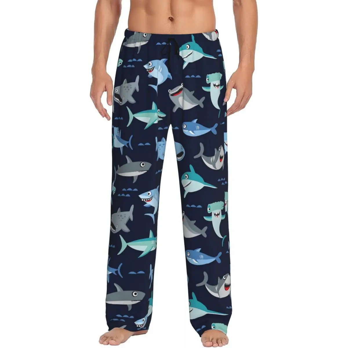 Custom Shark Pajama Pants Men Cute Animal Lounge Sleep Drawstring Sleepwear Bottoms with Pockets