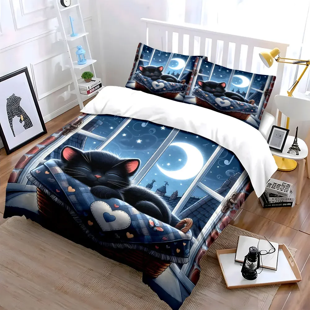 Cozy Cat Basket Set Nighttime Decor Multiple sizes kid's and adults' bedroom Exquisite 3PC bedding set, gift