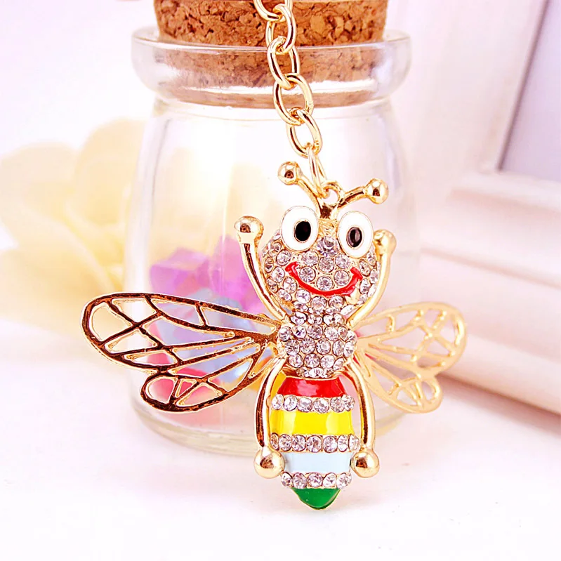 Enamel Bee Crystal Keyrings cover  Key Chains Holder For Car Purse Bag Pendant Buckle Best Gift Keychains K246