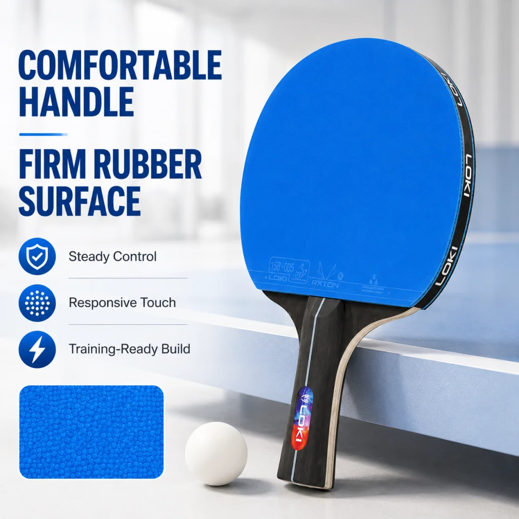 

Professional Training Table Tennis K5000 Adhesive Rubber Rackets with Blue Color Ping Pong Rubber 5-layer Pure Wooden Board