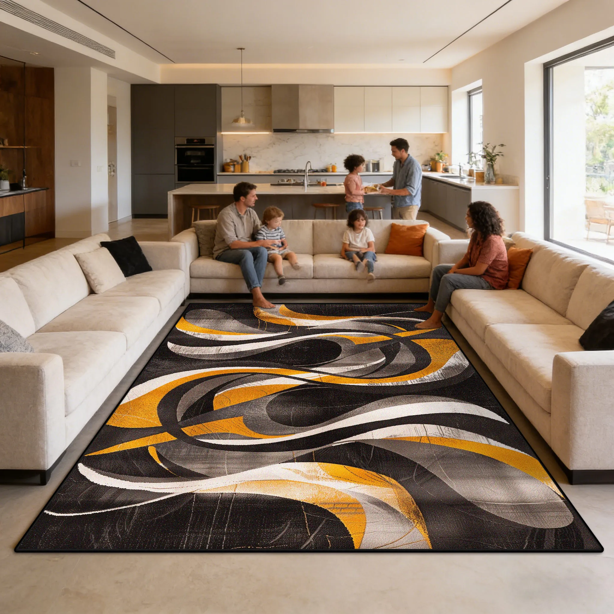 Modern Yellow Abstract Antiskid Living Room Carpet Home Decoration Luxury Fluffy Rug Large Size Easy Clean Resilient Floor Mats