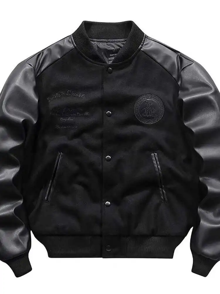 

Мужская бейсбольная куртка свободного кроя в американском стиле, осенняя модная шерстяная куртка с вышивкой и пэчворком, куртка-бомбер в ретро-стиле