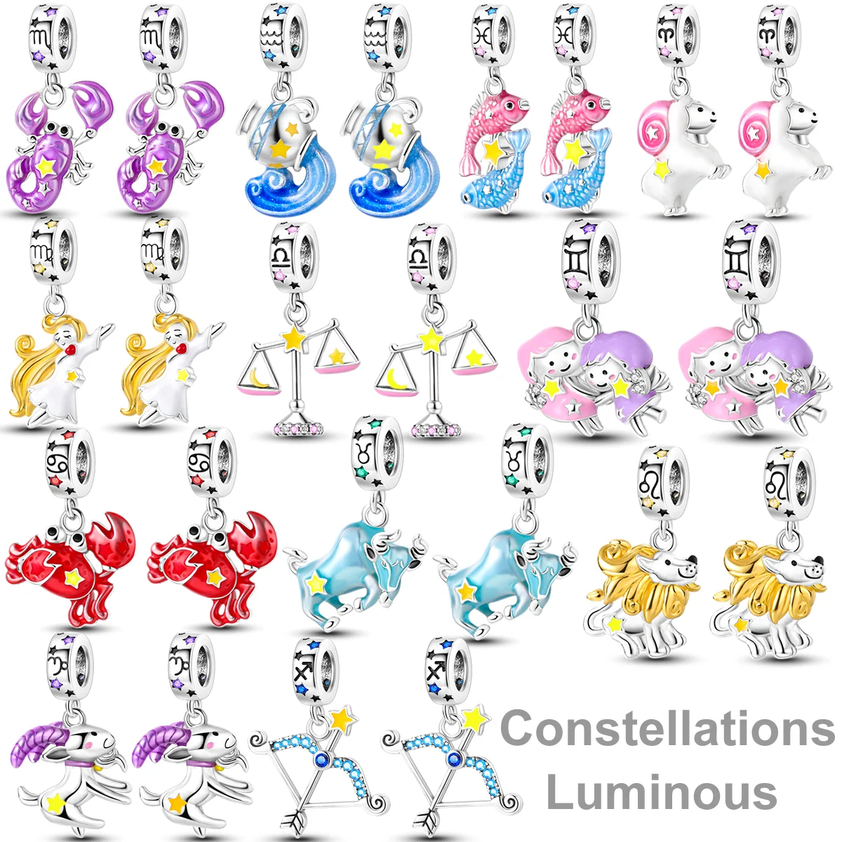 Luminous Charm Beads Silver Plated Constellations Firefly Jellyfish Bulb Star Moon Dangle Fit Original Pandora Bracelet Jewelry