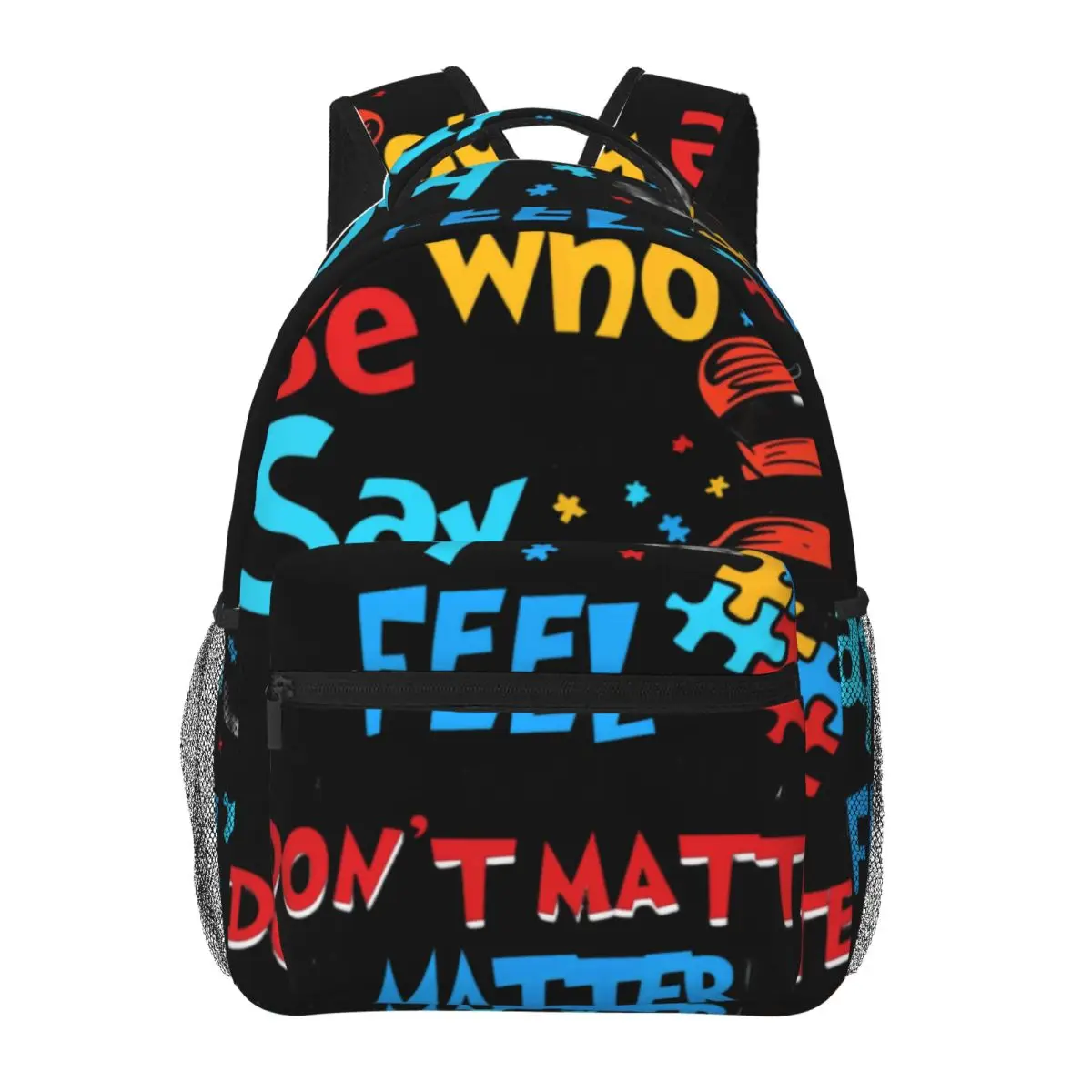 Fresh Student Backpack Center Seuss Hat Puzzle Quote Whimsical Autism Awareness Red Blue Yellow Cool Bookbag for Girls Boys Work