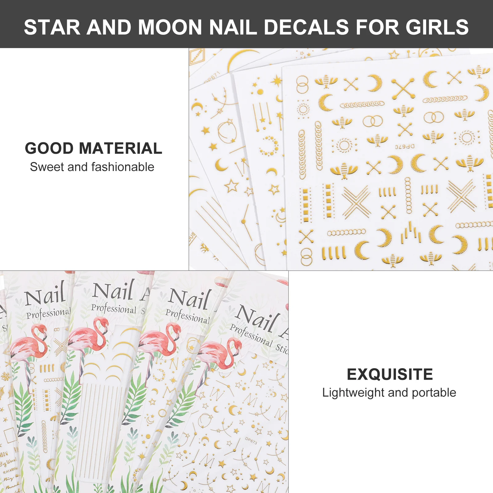 Eleganti adesivi per unghie in metallo Stella e luna Decalcomanie fai-da-te Vari disegni Applicazione rapida Accattivanti adesivi per nail art fai-da-te