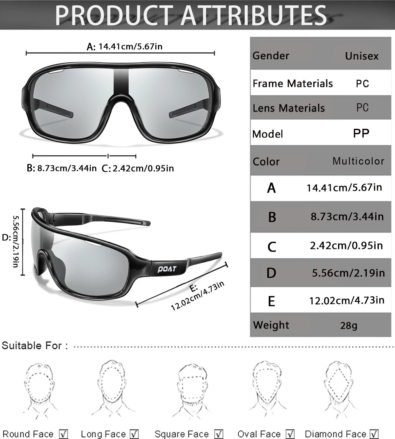 POAT Photochrome Sonnenbrille für Damen und Herren, Outdoor-Straßensport, Fahrradbrille, winddichte Schutzbrille – Detail 3