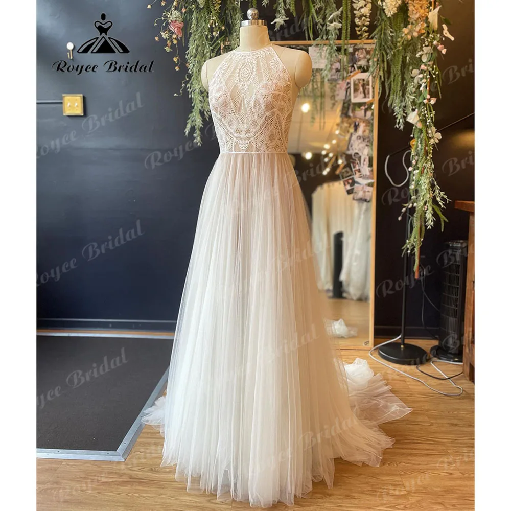 Vintage Off spalla Boho pizzo corpetto scollo all'americana una linea abito da sposa donna 2023 abito da sposa lunghezza pavimento abito da sposa