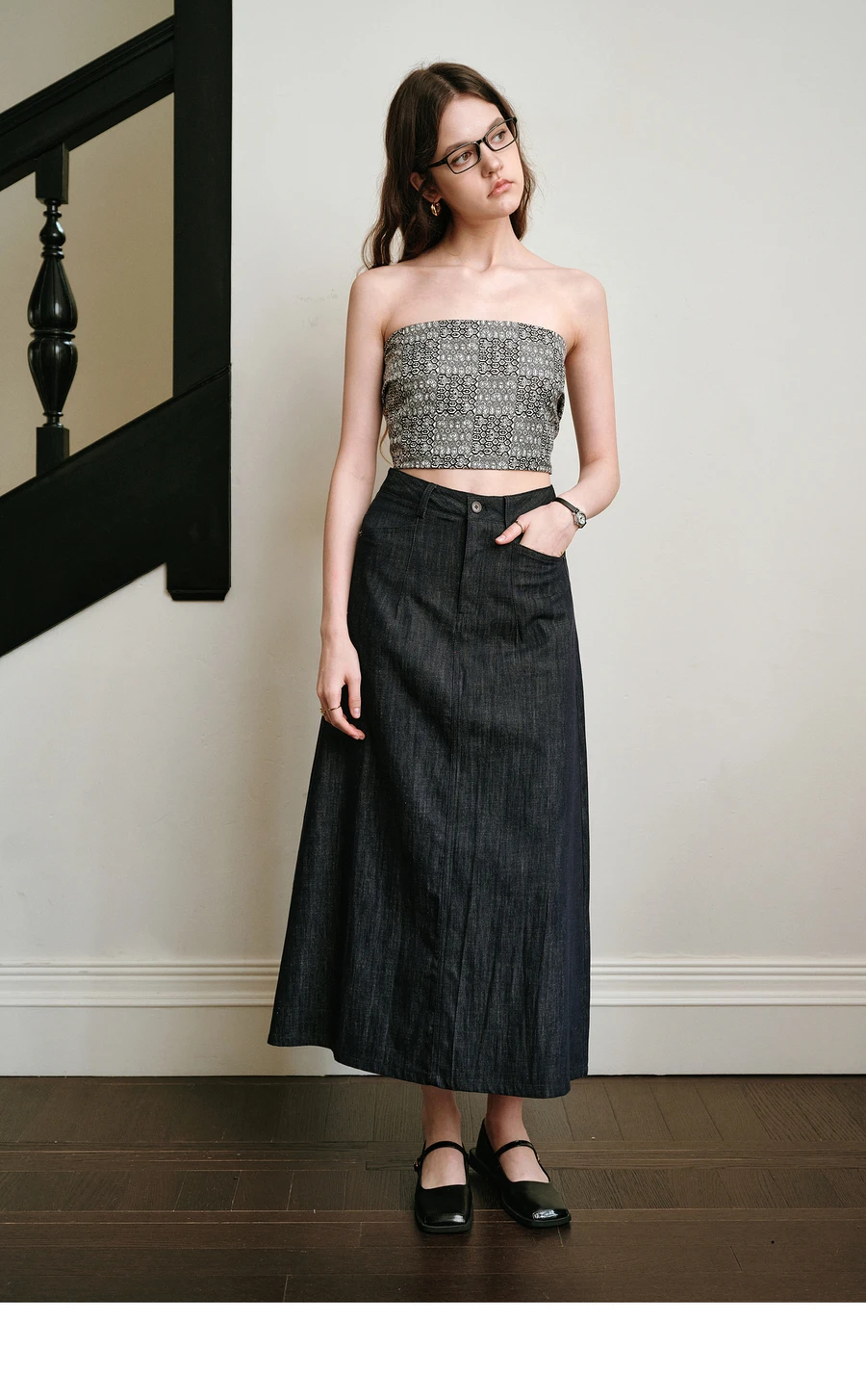 OLrain Sommer 2025 Mode Midi A-LINE High-taille Rock 100 % Baumwolle Denim Marineblau Knopf Befestigen Rock Frau Kleidung O57XB99092