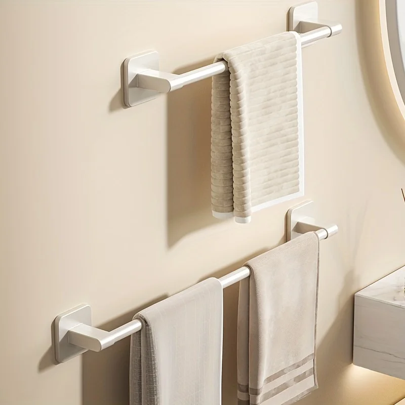 1 Stück Badezimmer-Einrichtungen, weiß, nicht perforiert, Wandmontage, Badezimmer-Handtuchhalter, Größe 40–60 cm, Aufbewahrungsregal, Handtuchhalter – Detail 1