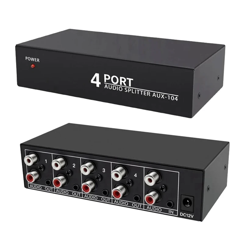 Pemisah Audio 1 In 4 Out RCA L/R Aux Stereo Audio Splitter 1X4 Distributor Audio untuk PC DVD Speaker Splitte