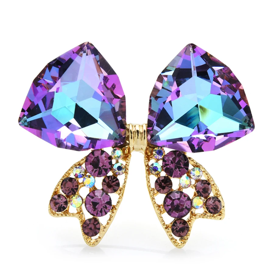 Bowknot Purple Crystal Butterfly Brooch Pins Jewelry Badge Gift