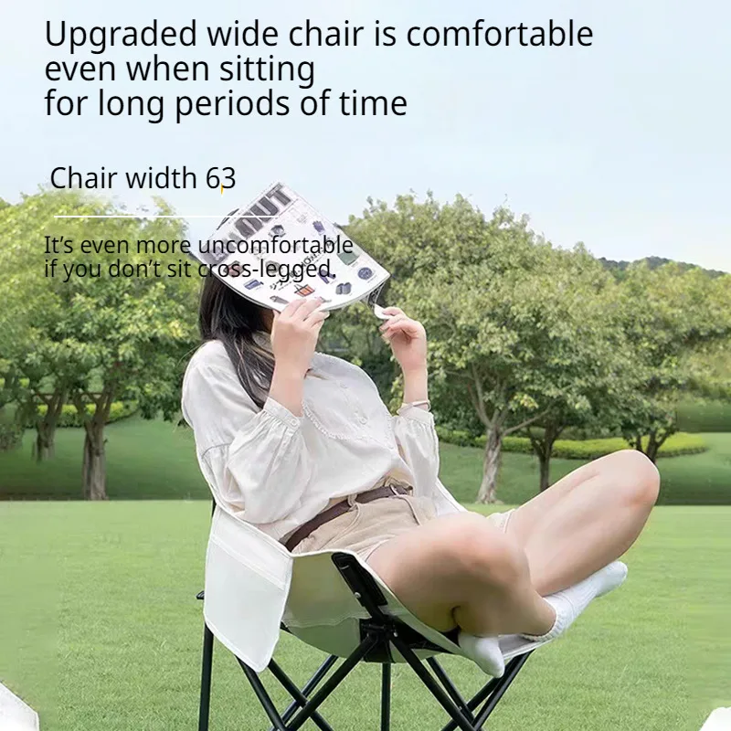 Portable Folding Outdoor Moon Chair Camping Sketching Chair Fishing Stool Back/Leg Support Folding Chair with Storage Bag