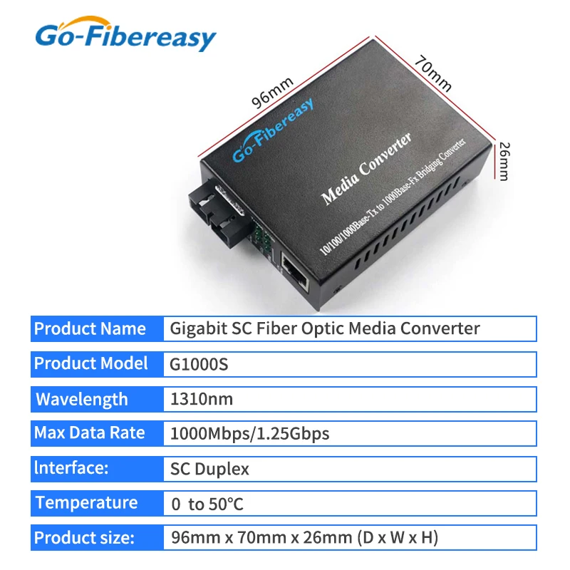 1000Mbps Gigabit Fiber Media Converter Single-mode Duplex RJ45 Fiber Optic Converter 20km SC Fiber Ethernet Switch Equipment