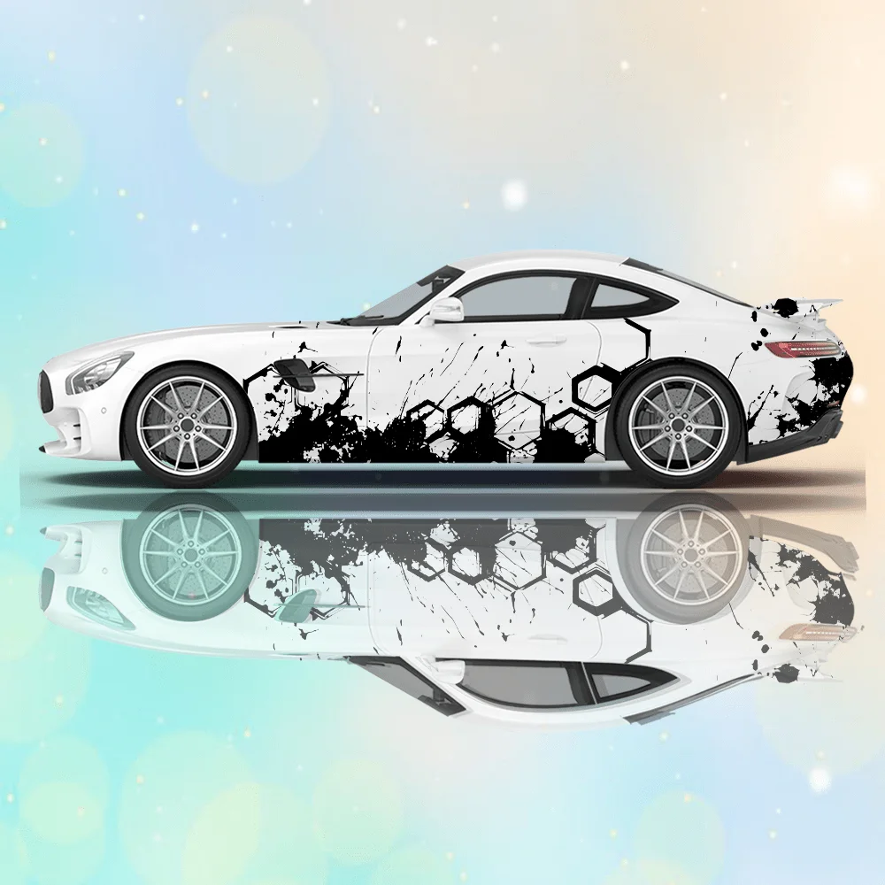 

Gradual Hexagon Splash Car Sticker Full Body Floral Decoration Scratches Protective Car Sticker Waterproof Car Vinyl Wraps