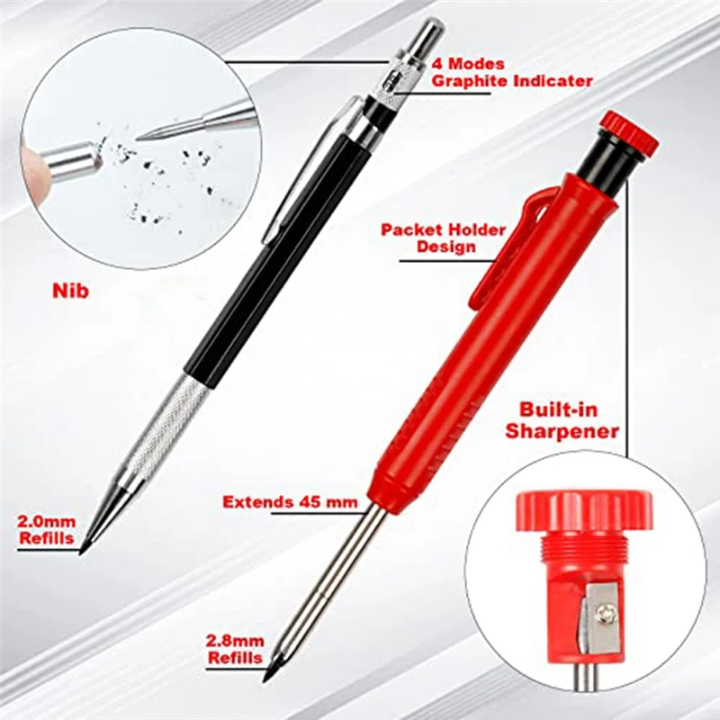

AC88-10PCS Carpenter Pencil With Sharpener Mechanical Carpenter Pencils Set With 36 Refills