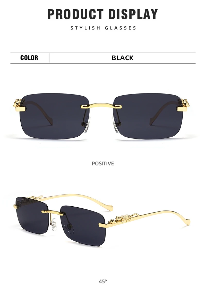 Klassische randlose Sonnenbrille für Herren und Damen, modisch, Leoparden-Dekoration, kleine Sonnenbrille, stilvoll, rahmenlos, zum Fahren, Reisen – Detail 8