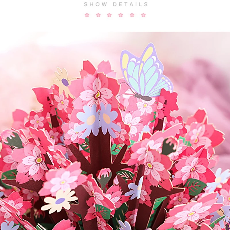 Handmade 3D Blessing Message Card, Creative Rose, Sakura, Adequado para Presentes para Todas as Ocasiões, Multicolor, Adequado