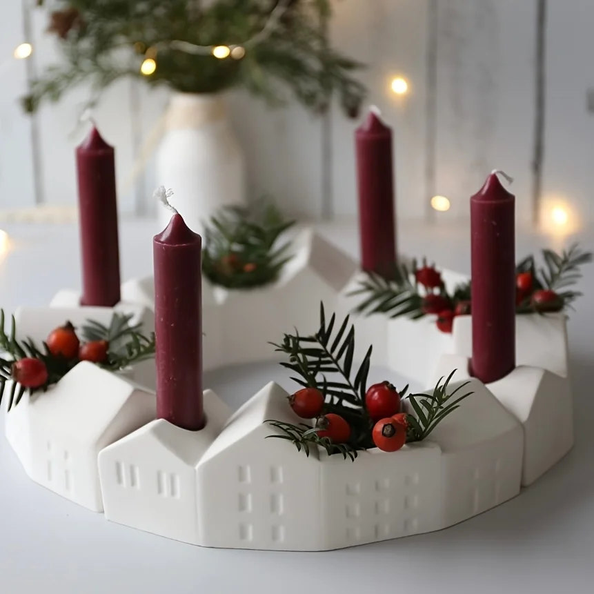 Weihnachts-Advent-Kranz-Kerzenständer-Form – Silikonform für Tonhandwerk, perfekt zum Erstellen von Adventskalendern, Leuchten,