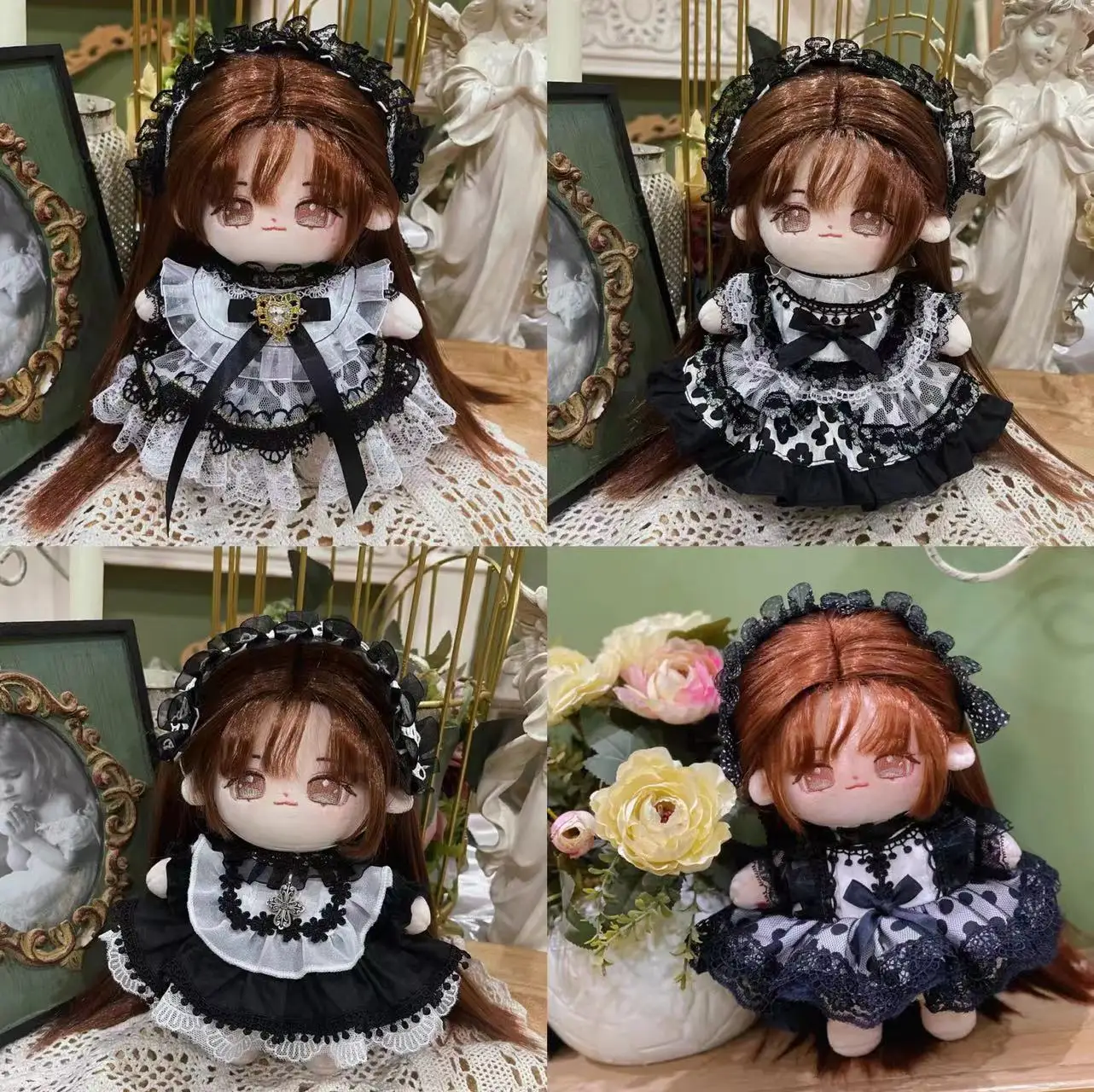 

Handmade 20CM 2pc Black Maid Outfit Idol Dress Up Clothes Party Suit Costume Cosplay for 15/20/40cm Plush Doll Toy