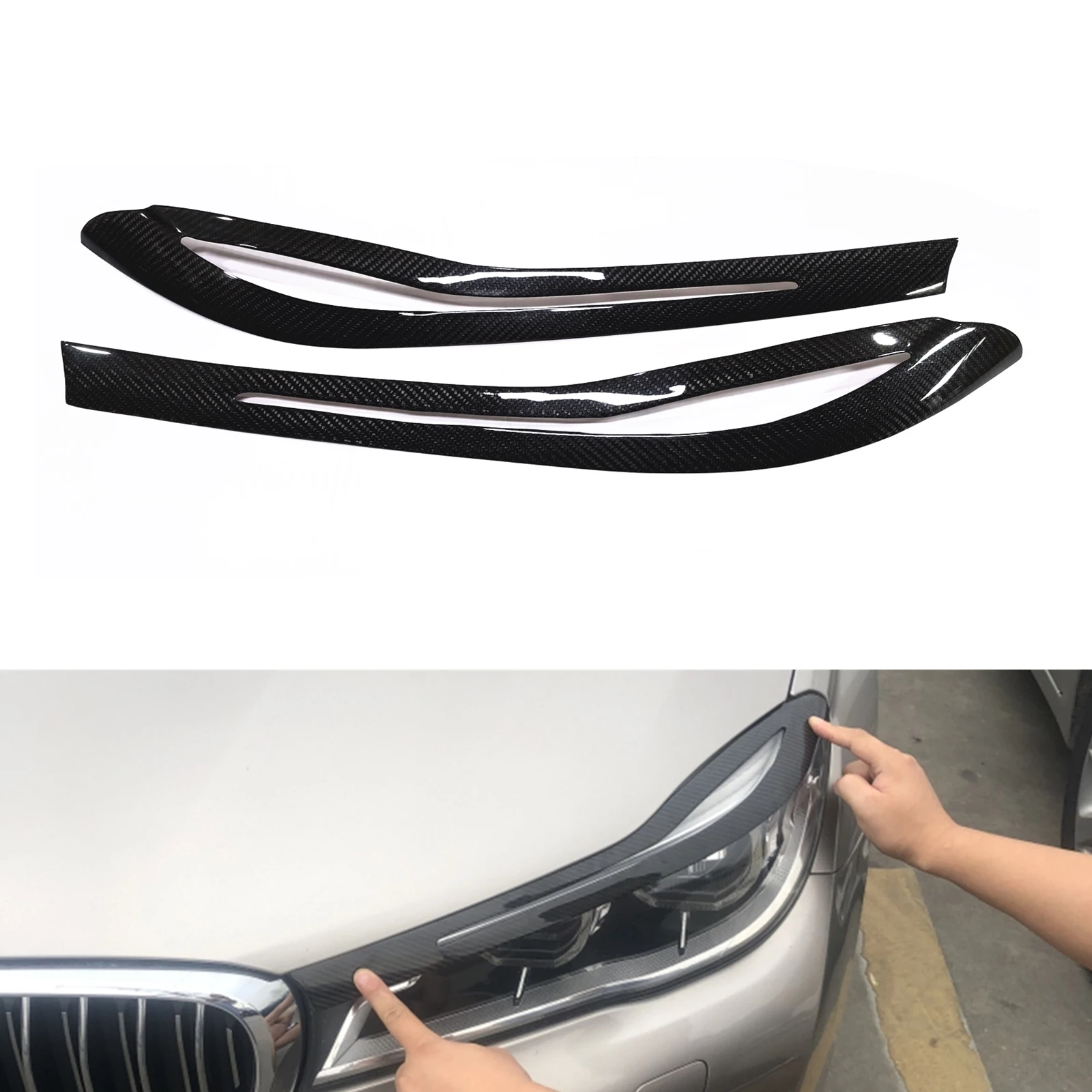 2PCS Carbon Fiber Headlight Eyebrow Headlamp Eyelid Sticker Head Light Lamp Cover Trim For BMW 7 Series G11 G12 2016 2017 2018