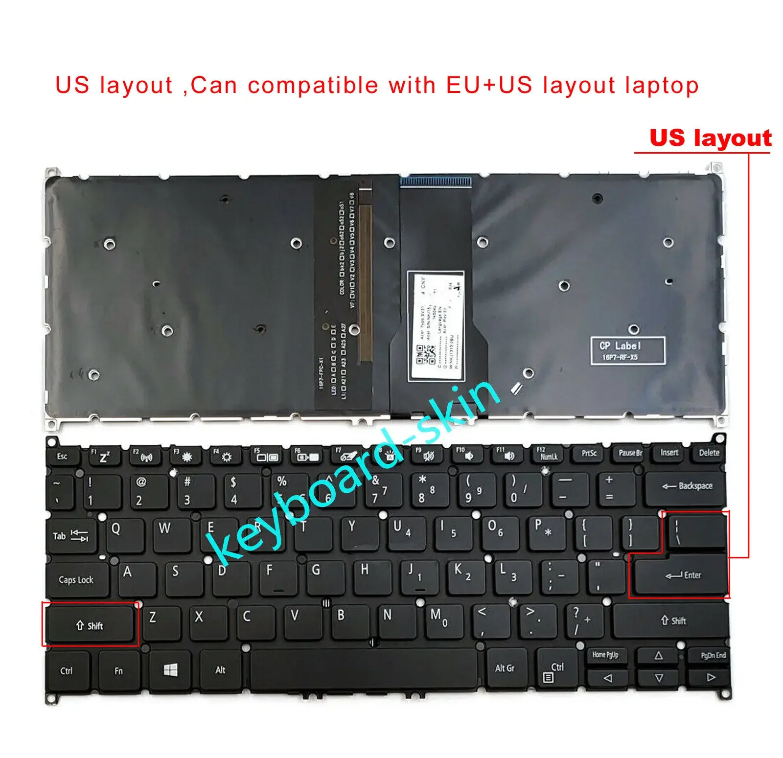 New US Keyboard with-backlit no-frame for Acer Spin 5 SP513-53 SP513-52N SP513-52NP SP513-53N SP513-54N N19W3 series laptop