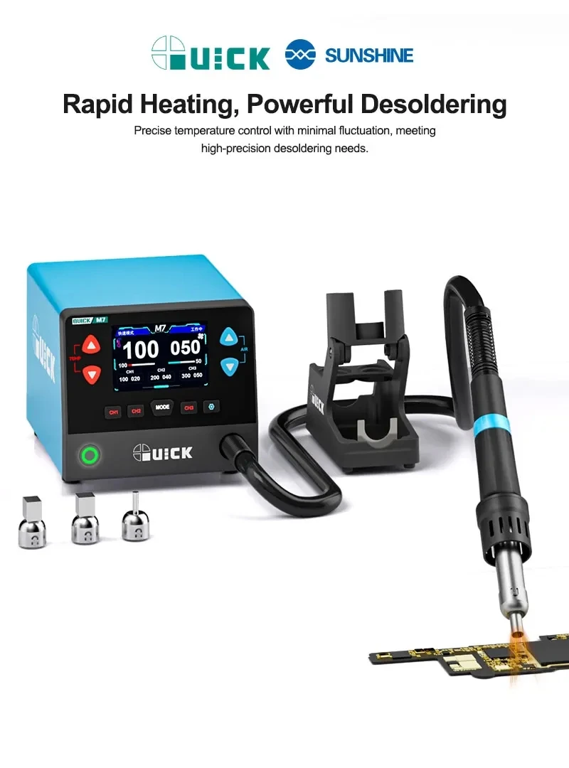 QUICK M7 Digital Soldering Station,With Color Display W/ Multiple Nozzles,High Power Desoldering Tool for Electronic Maintenance