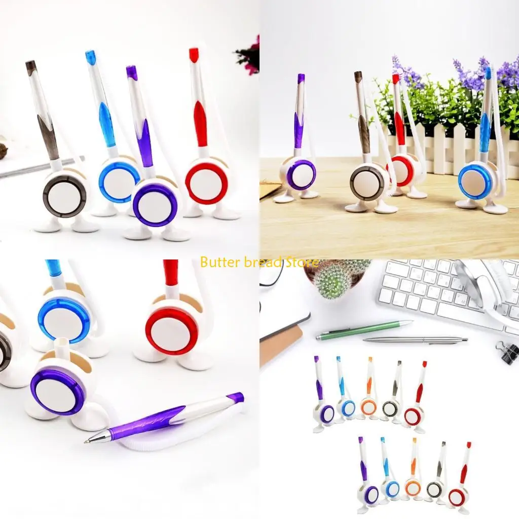 

W89C 10Pieces Office Desk Ballpoint Pen Guest Sign In Pen Reception Pen Desk Set on Elastic Chain with Stand Counter Pen