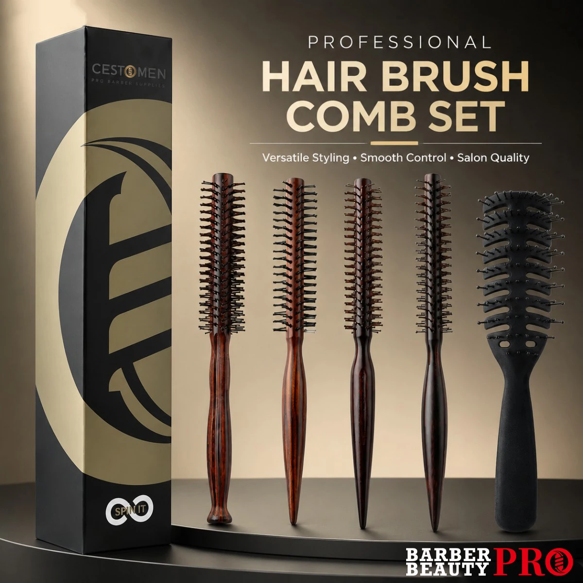 2-teiliges professionelles Haarstyling-Bürstenset aus Holz, runde Bürste, Entwirrbürste, Volumenbürste, Haarbürste für Friseure und den Heimgebrauch. – Detail 3