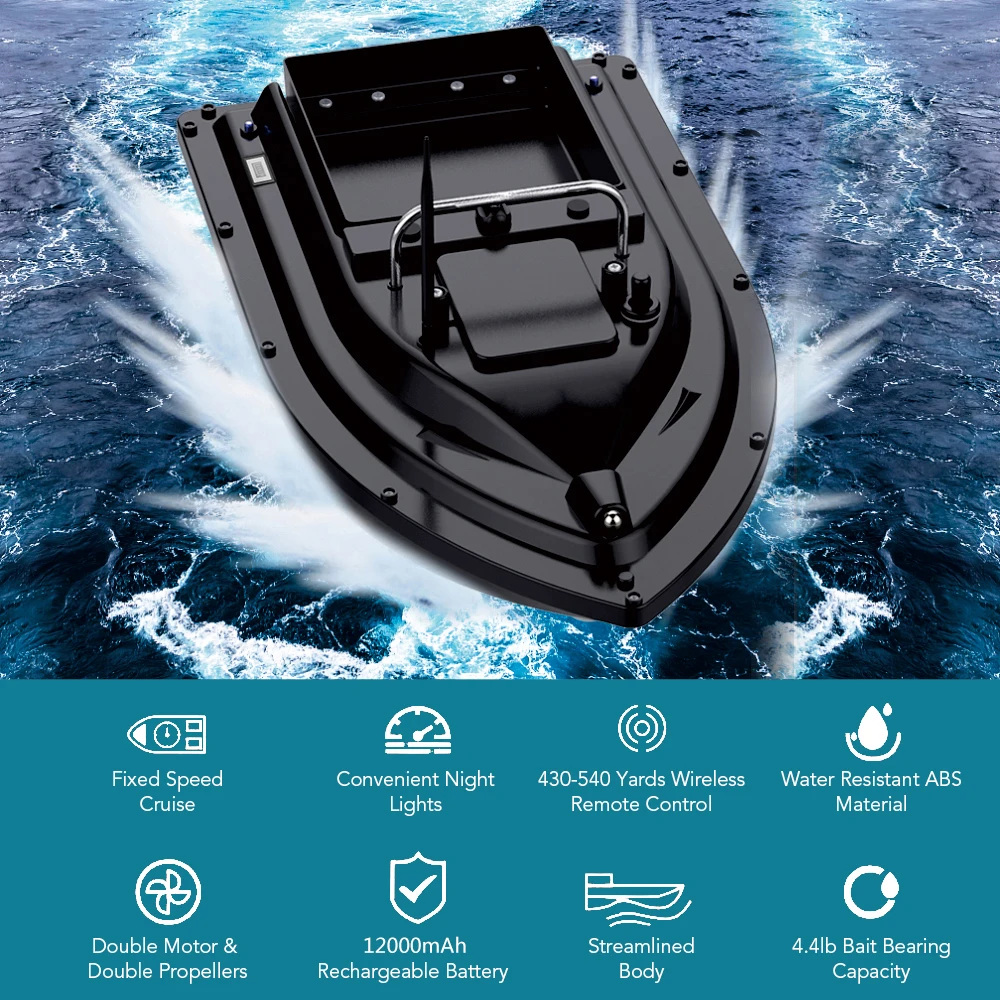 D16 5200mAh/12000mAh Wireless Remote Control Fishing Bait Boat Fishing Feeder Fish Finder Device 430-540 yards Remote Range