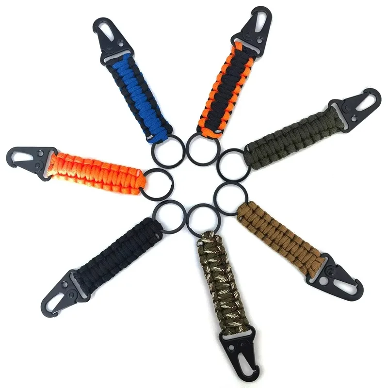 Military Paracord Keychain Ring Survival Kit with Carabiner Braided Cord Rope Lanyard Emergency Knot Tools for Camping Outdoor