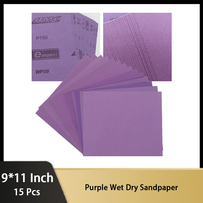 

15 Pack 9*11 Inch Purple Wet Dry Sandpaper Assortment 80/120/240 Grit for Wood Furniture Finishing Metal Sanding Automotive