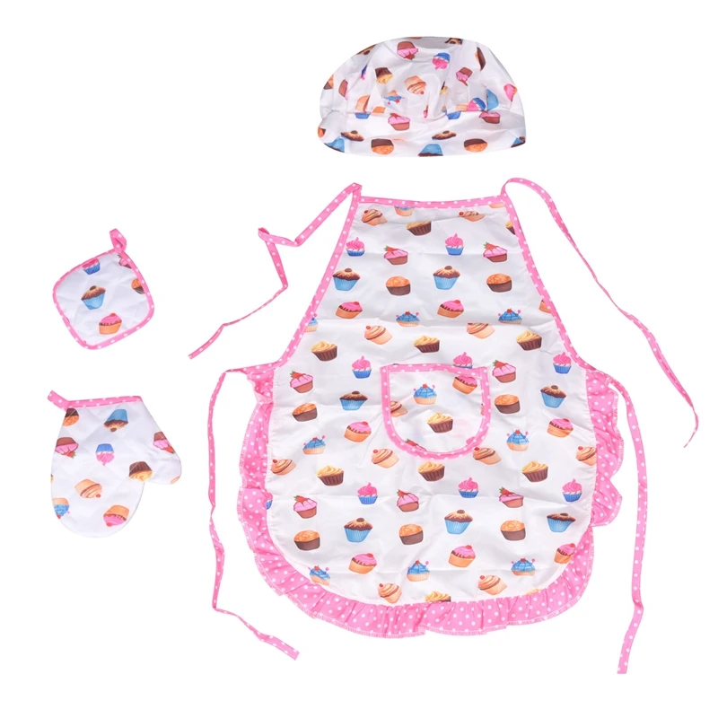 

AA58 4Pcs Kids Cooking and Baking Set Includes Apron for Little Girls, Chef Hat, for Toddler Dress Up