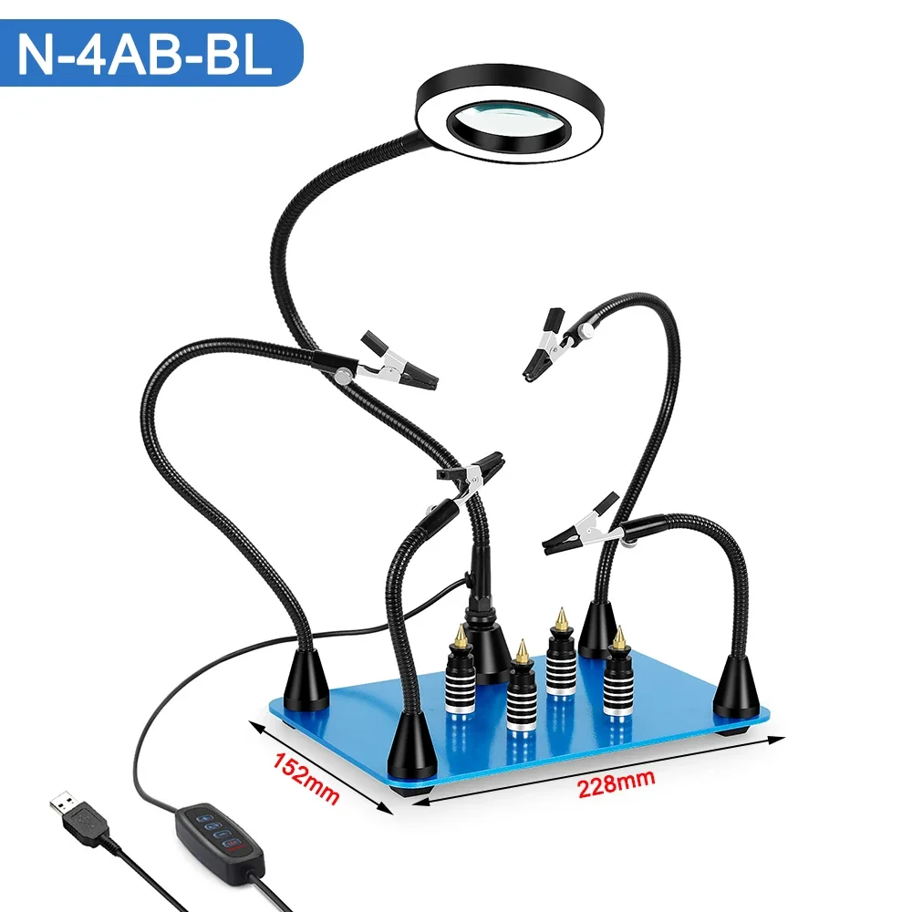 Magnetic Helping Hands Soldering Station with 3X LED Magnifying Lamp 4 PCB Circuit Board Holder 4 Flexible Magnetic Helping Hand