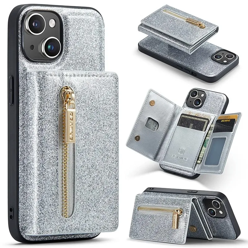 

Suitable for iPhone 14ProMax phone case magnetic suction split card holder case leather Apple 13pro protective case