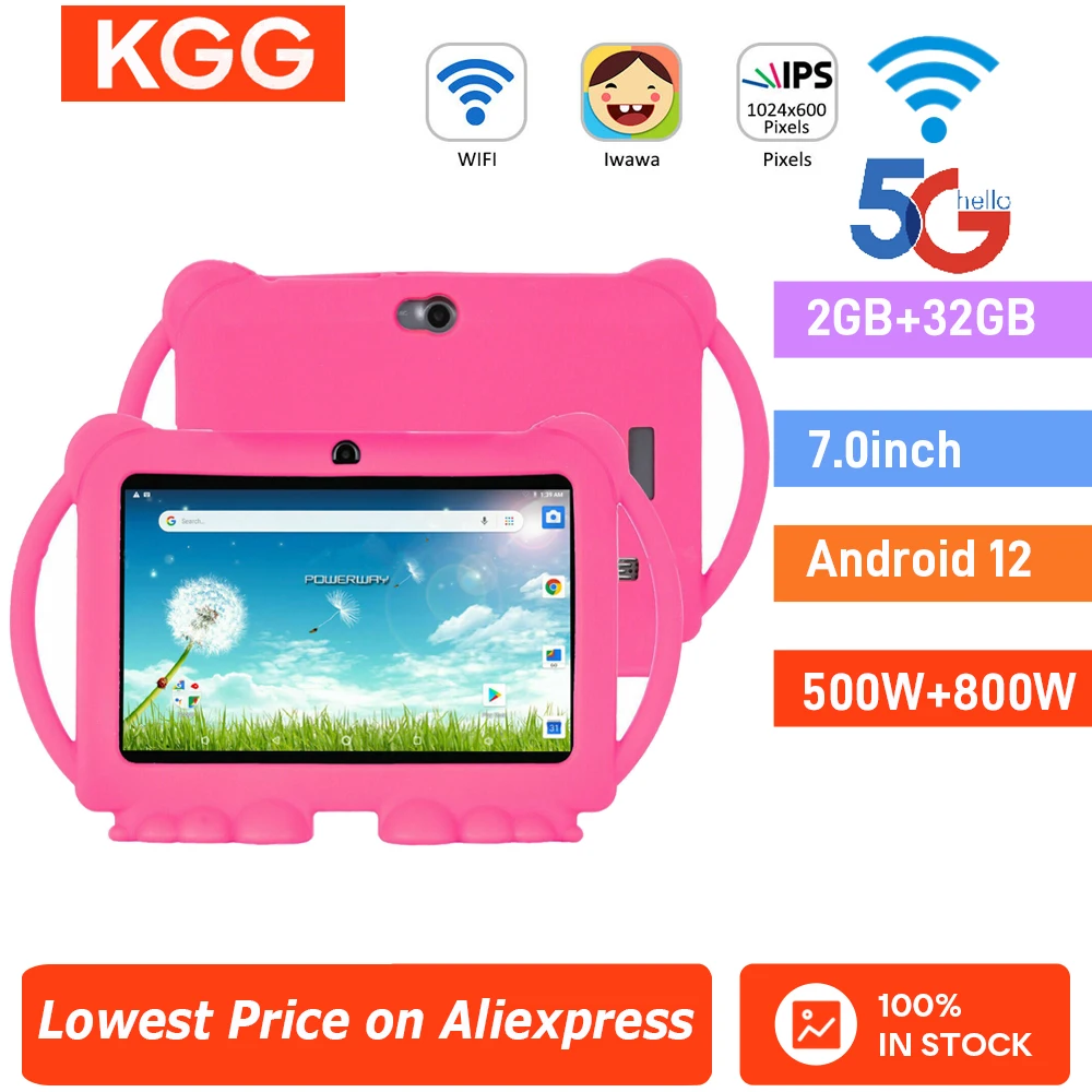 32GB Kids Tablet Cartoon Kids-Proof Case 5G WiFi Google Learning Education Learning Toy Tablet Android 12 Children PC 3000mAh