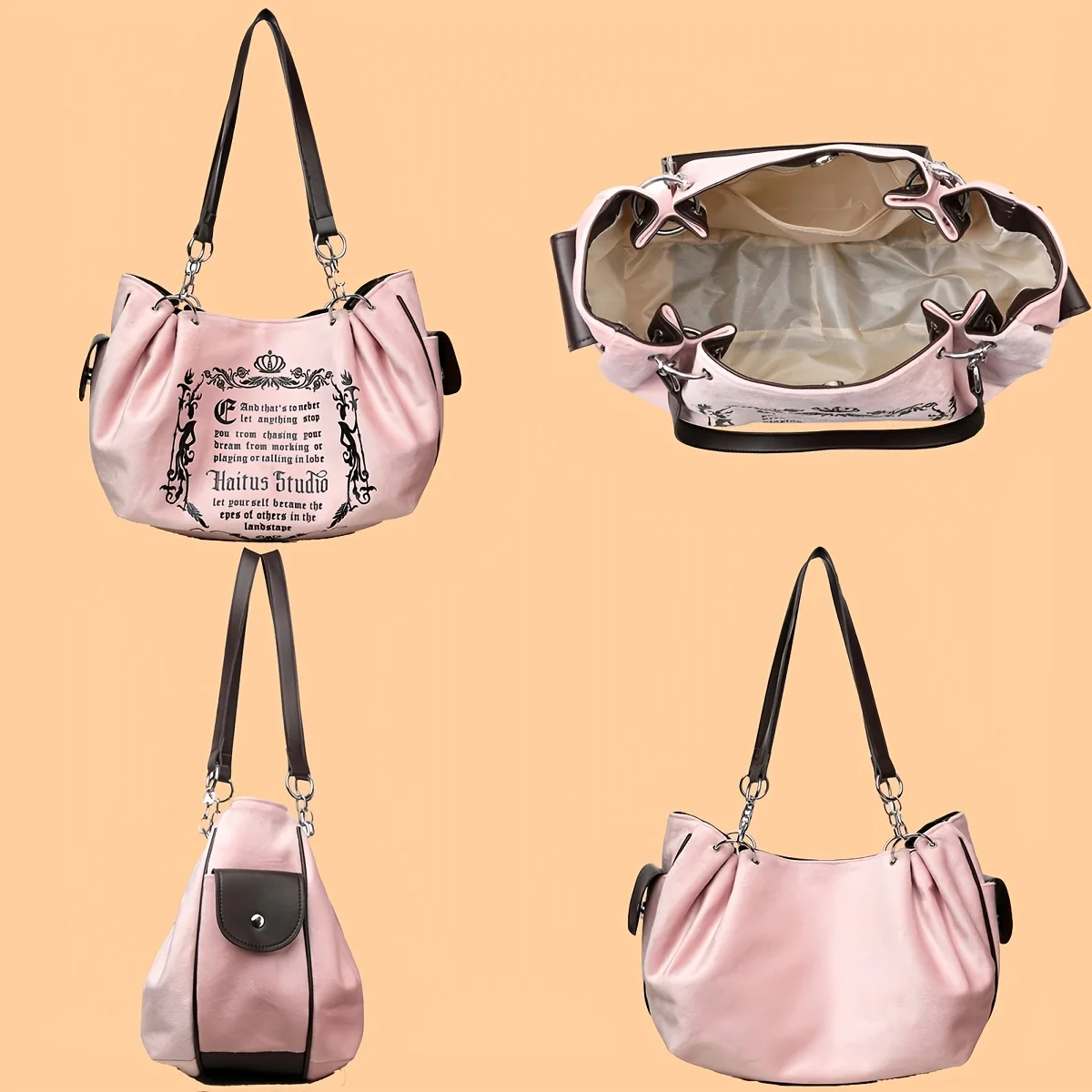 Damen-Handtasche aus Wildlederimitat mit Buchstabendruck, Retro-Einkaufstasche mit großem Fassungsvermögen für den täglichen Pendelverkehr und zum Tragen von Hand. Kürbistasche – Detail 16