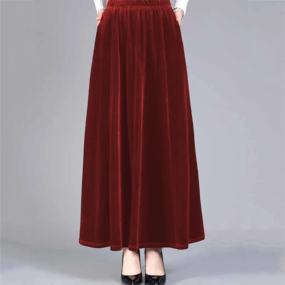 Casual Skirt A-line Skirt Black Versatile Long Velvet Skirt A-line Skirt Daily Wear Long Skirt Microelasticity