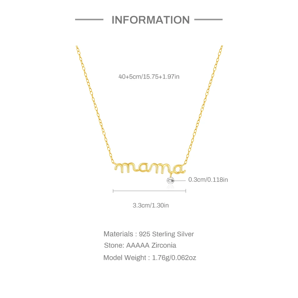 CANNER 925 Sterling Silver Letter MAMA Zircon Collarbone Necklace For Women 18K Gold Choker Fine Jewelry Mother's Day Gift